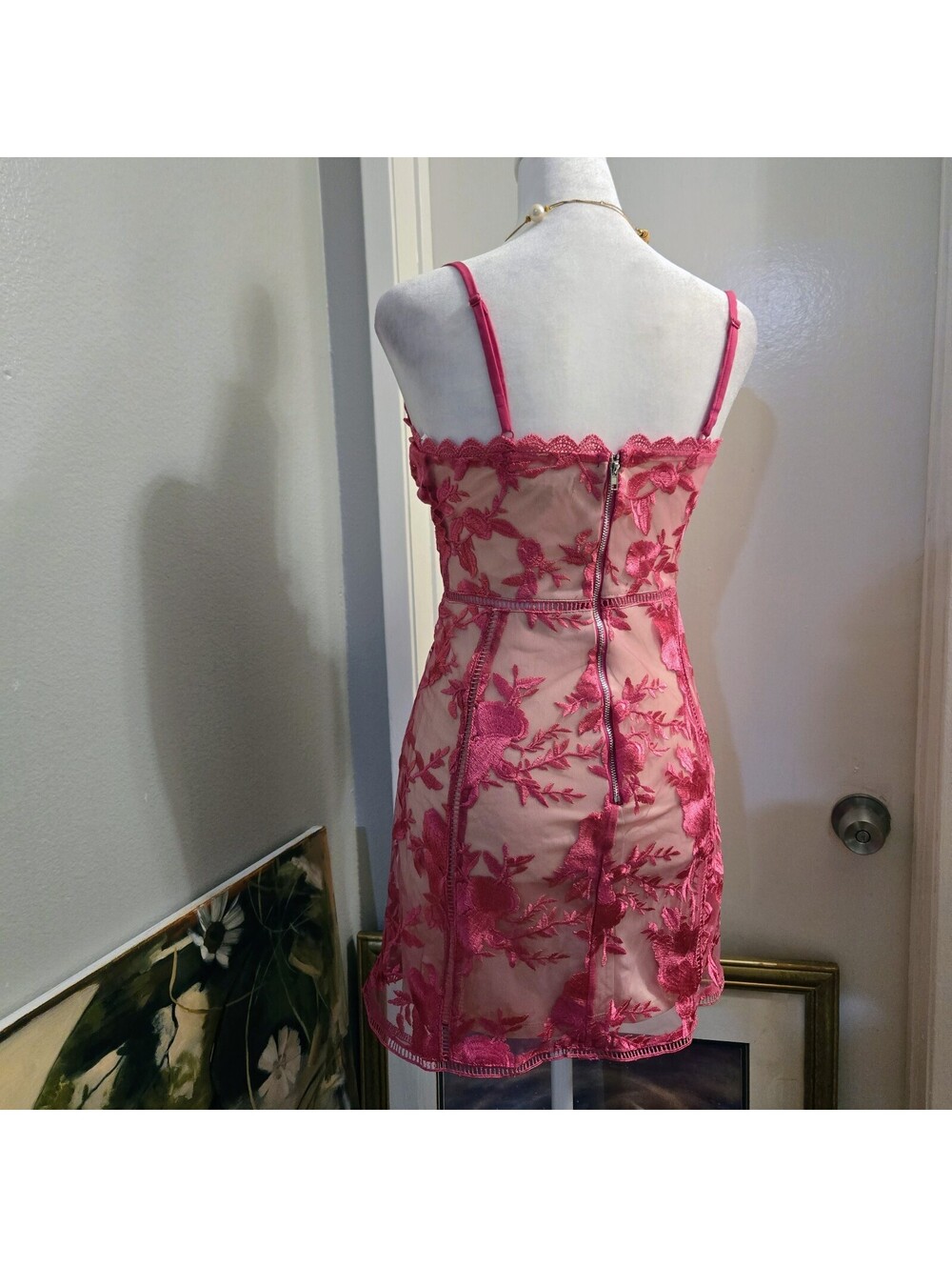 Lulus Pink Floral Embroidered Lace Sleeveless Mini Cocktail Dress Women Size Xs - Picture 5 of 6